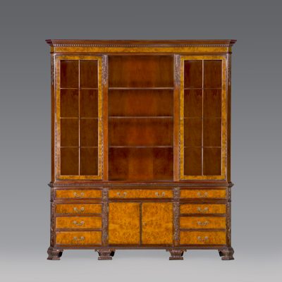 33883bsLED - George II Bookcase, Burl, with Lighting BS - 1