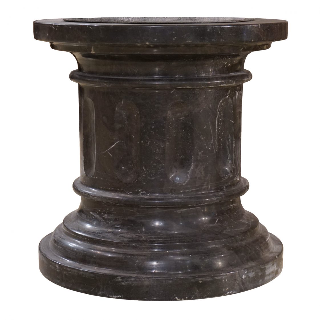 Black Marble Low Fluted Pedestal Base Round Jansen Furniture